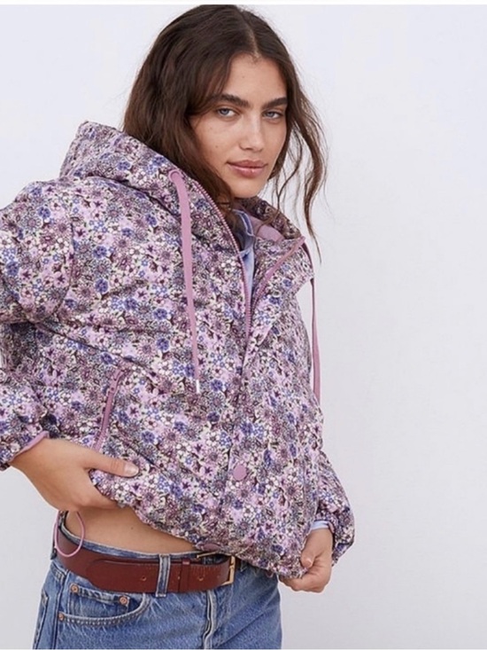 For Love And Lemons Jackets & Blazers - For Love And Lemons Lavender Floral Hooded Quilted Puffer